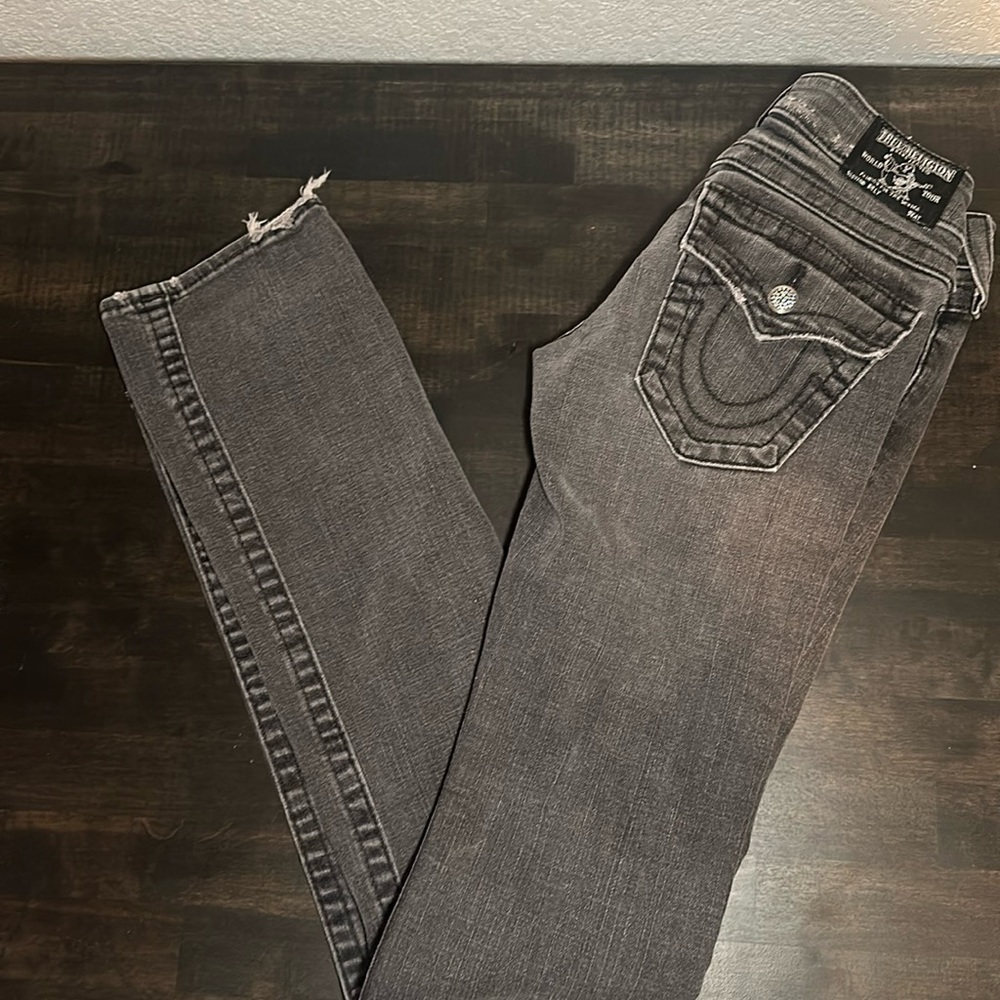 True Religion Washed Out Black Y2K Low Rise Jeans Size 24